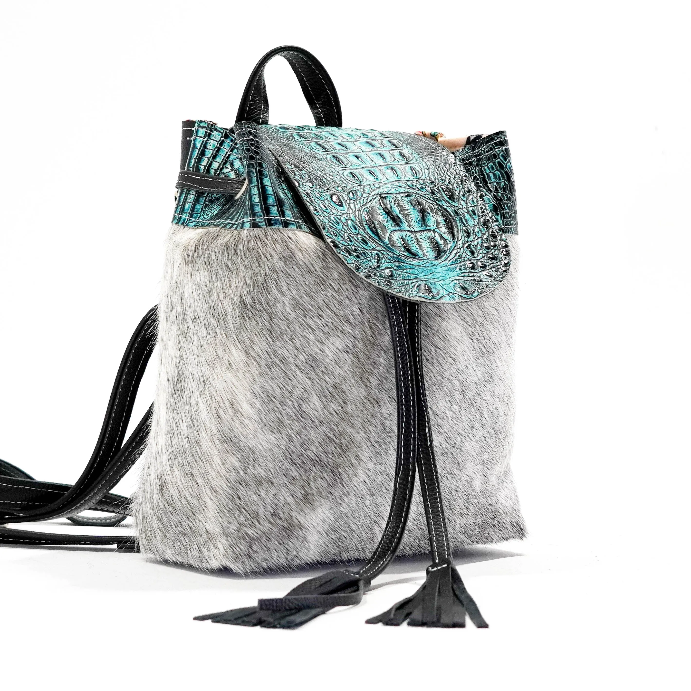 Mini Kelsea Backpack - Grey Brindle w/ Aqua Croc