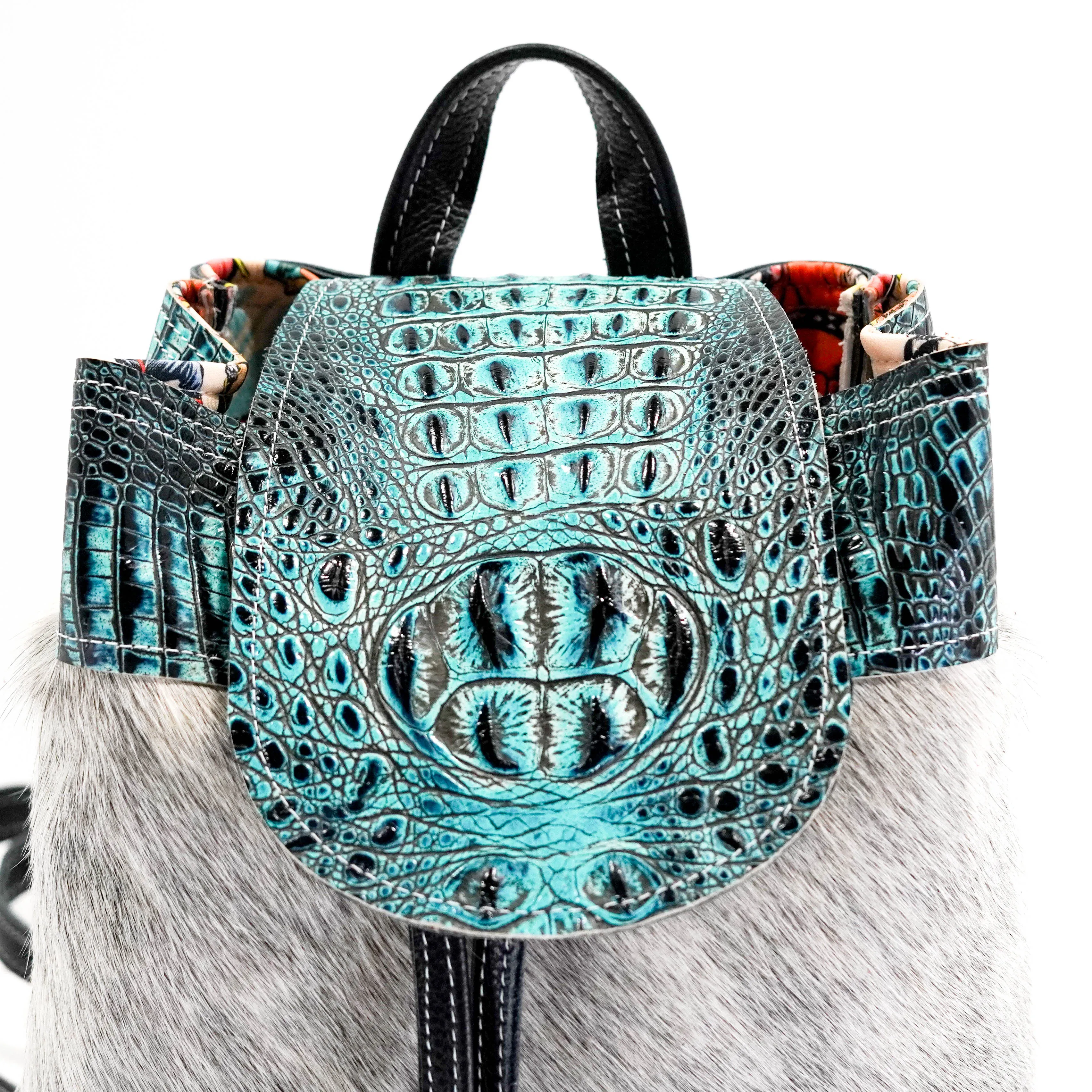 Mini Kelsea Backpack - Grey Brindle w/ Aqua Croc
