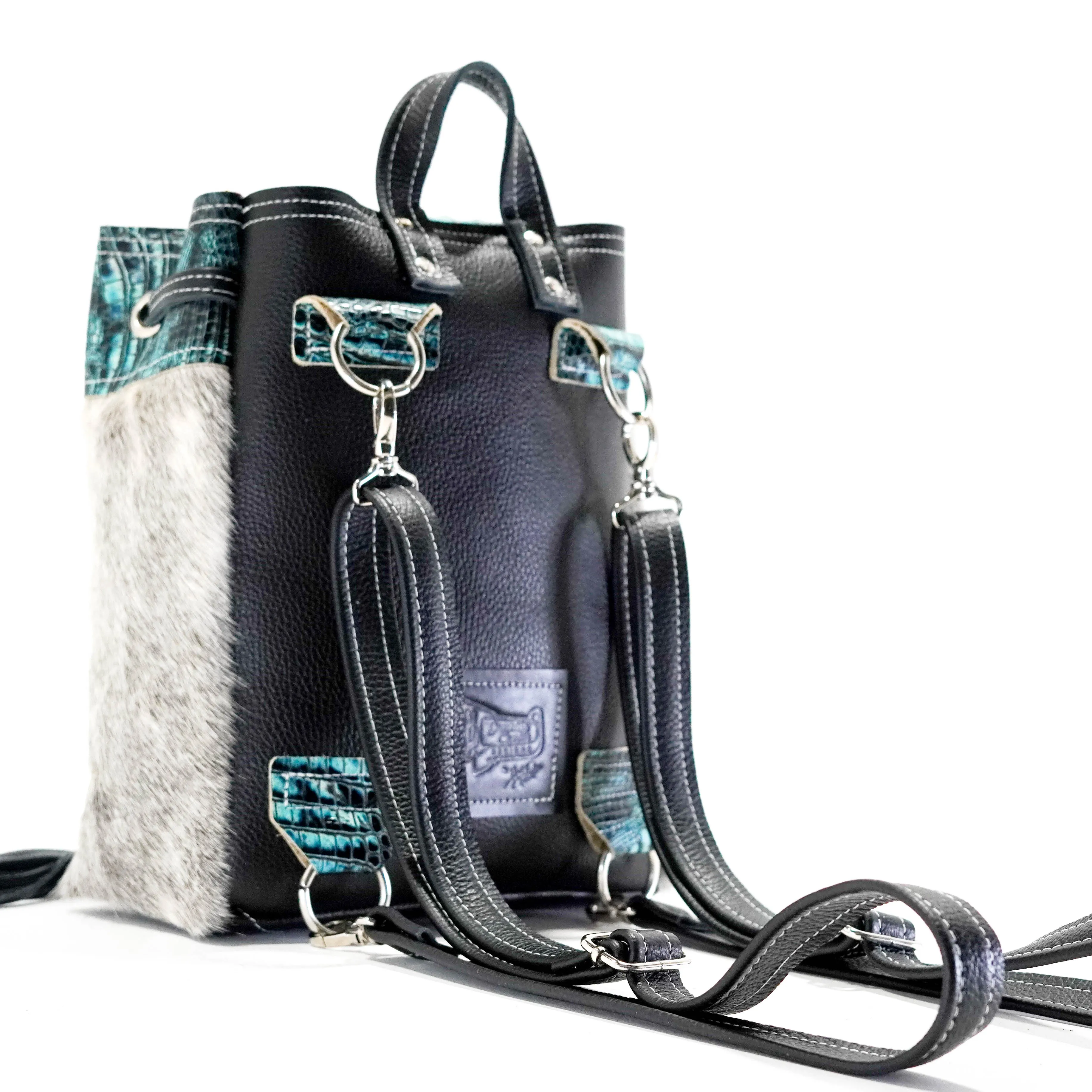 Mini Kelsea Backpack - Grey Brindle w/ Aqua Croc