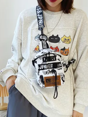 Mini Letter Patch Graffiti Graphic Fanny Pack - Black and White