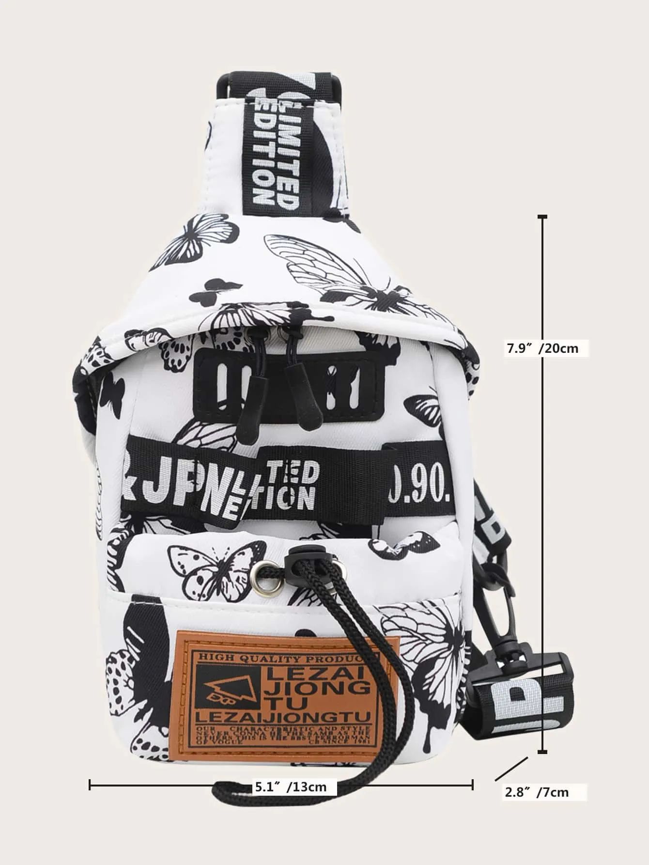 Mini Letter Patch Graffiti Graphic Fanny Pack - Black and White