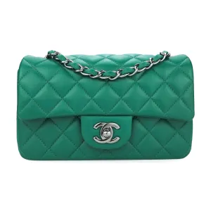 Mini Rectangular Flap Bag in Emerald Green Lambskin