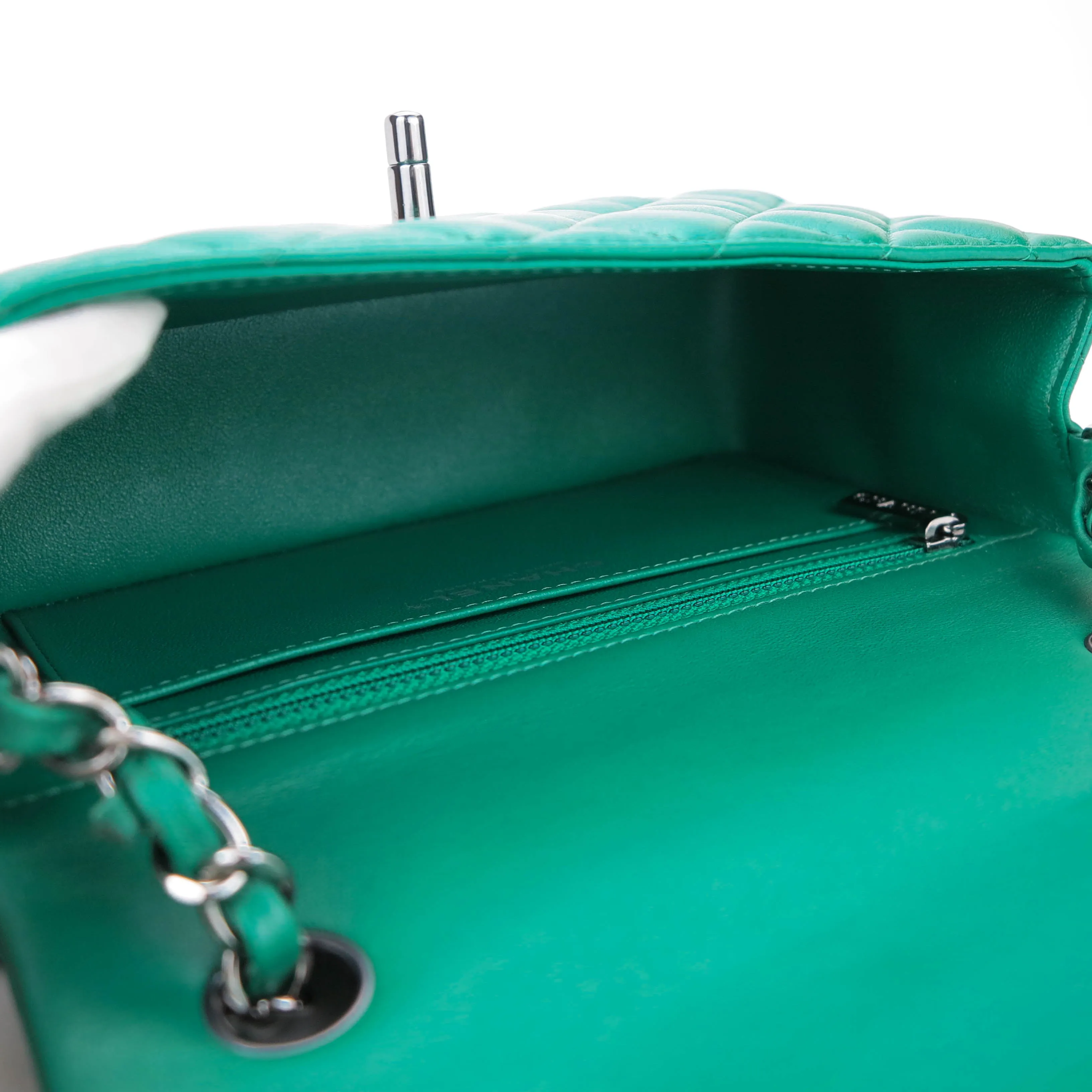 Mini Rectangular Flap Bag in Emerald Green Lambskin