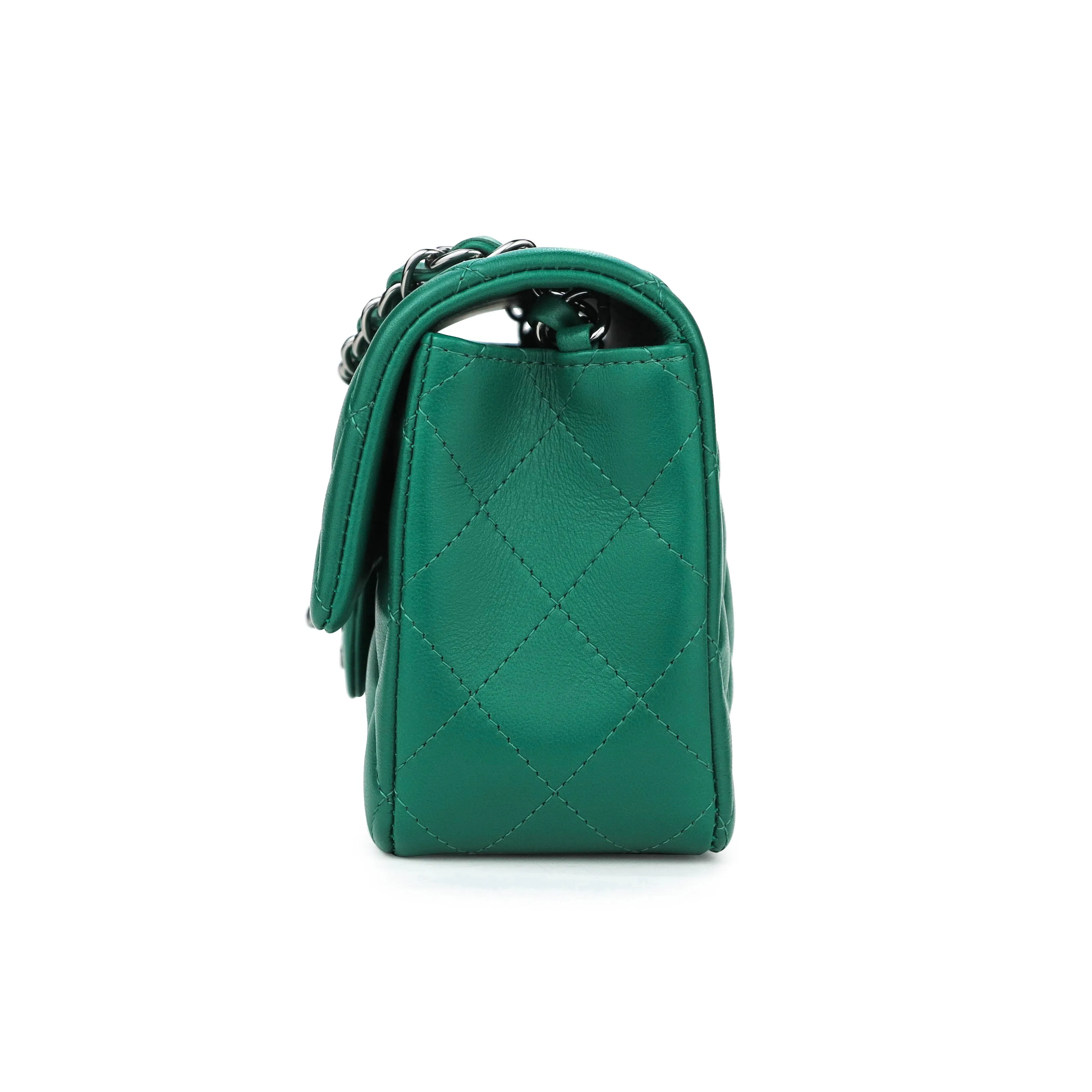 Mini Rectangular Flap Bag in Emerald Green Lambskin