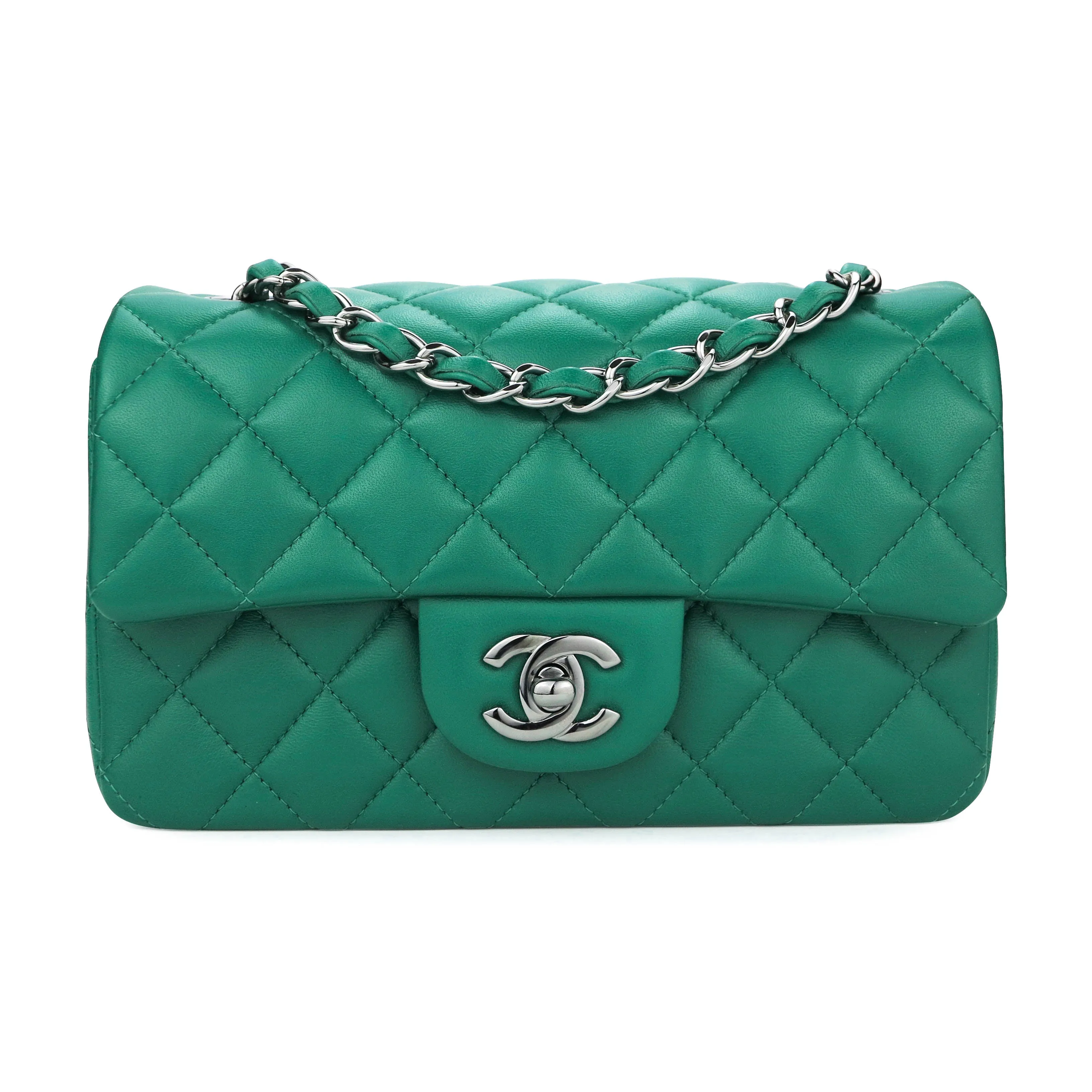 Mini Rectangular Flap Bag in Emerald Green Lambskin