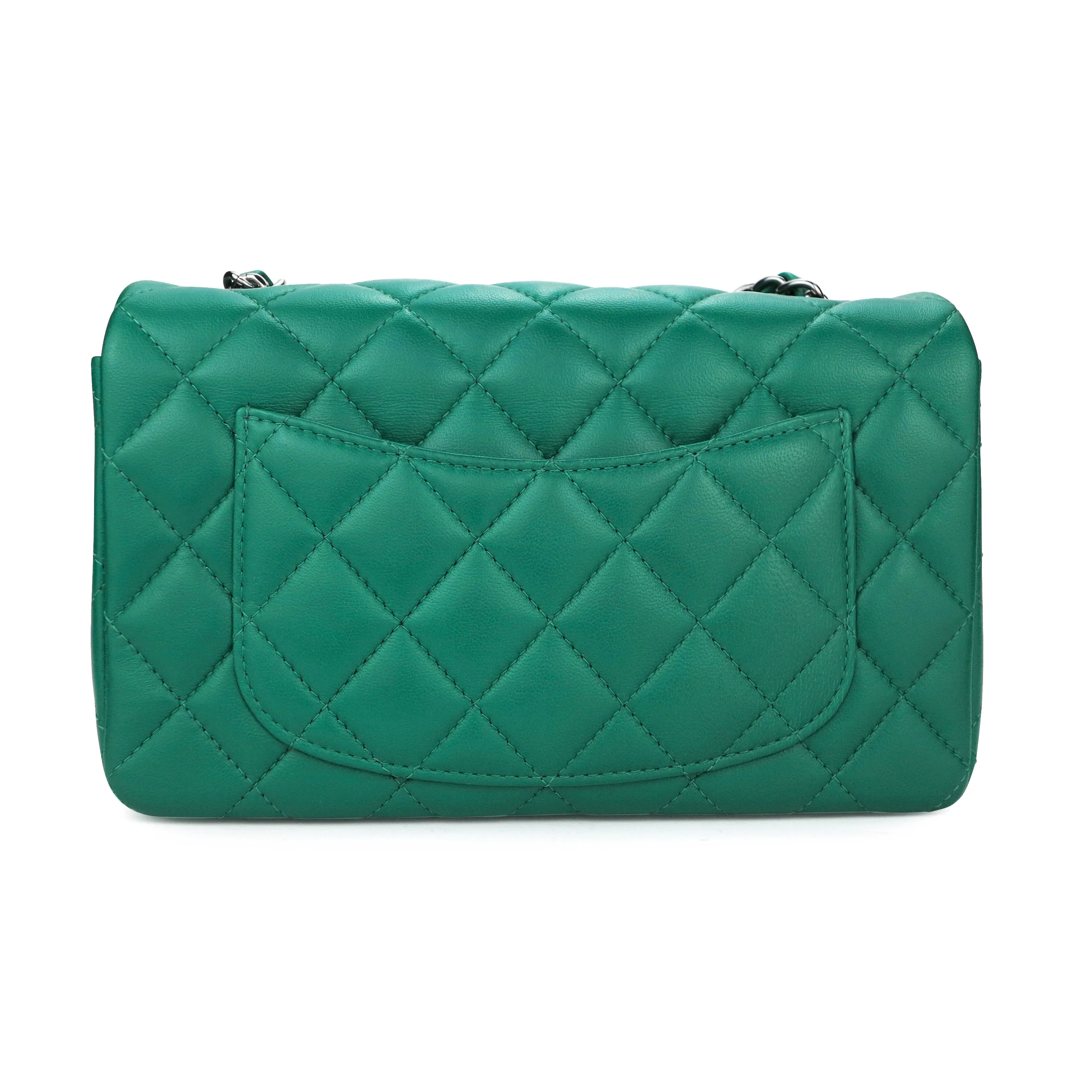 Mini Rectangular Flap Bag in Emerald Green Lambskin