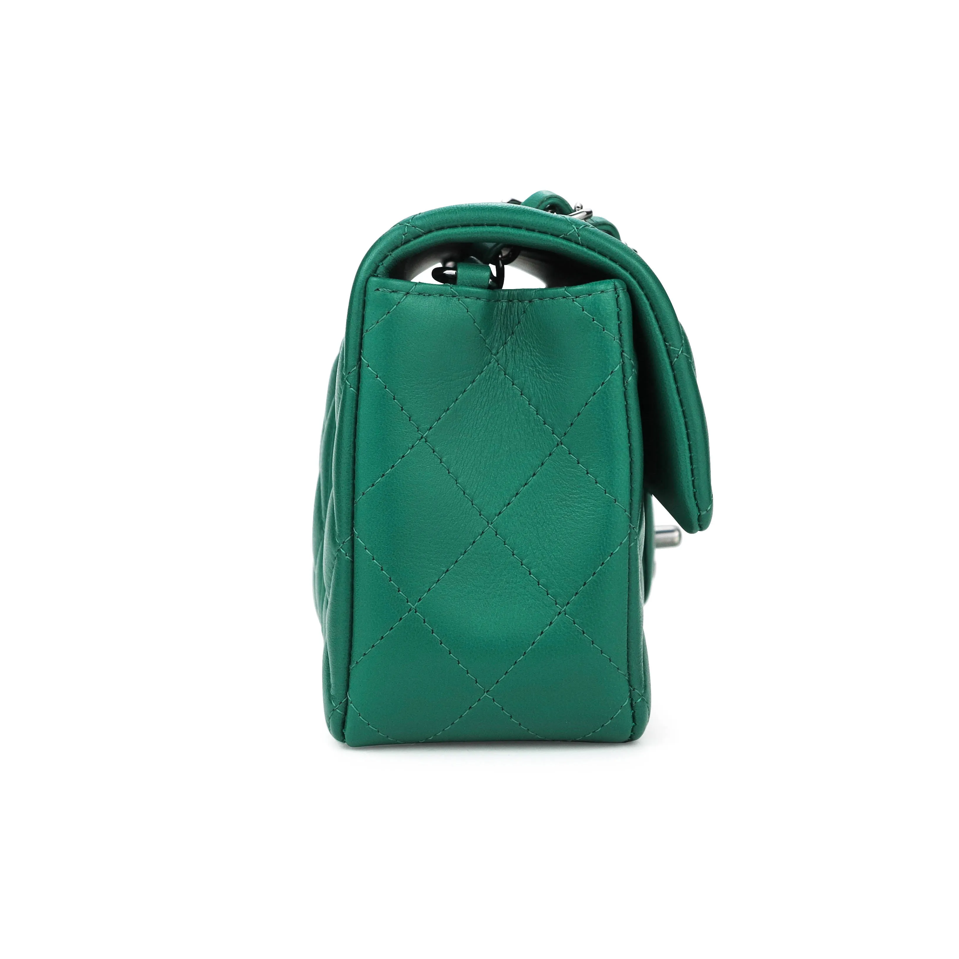 Mini Rectangular Flap Bag in Emerald Green Lambskin