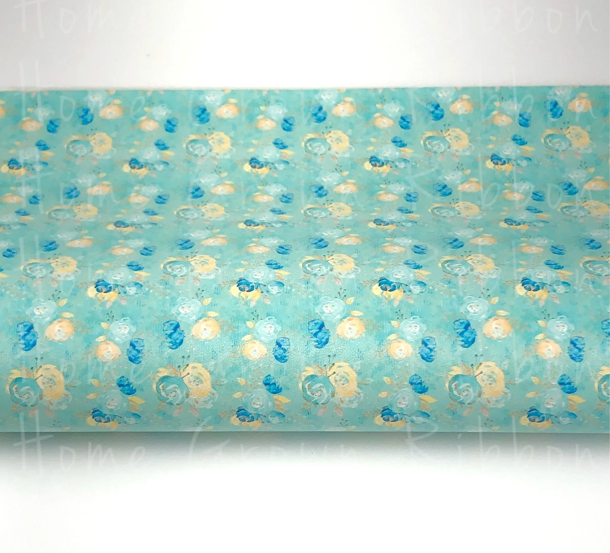 Mint Floral on Teal Synthetic Leather Sheet USDR