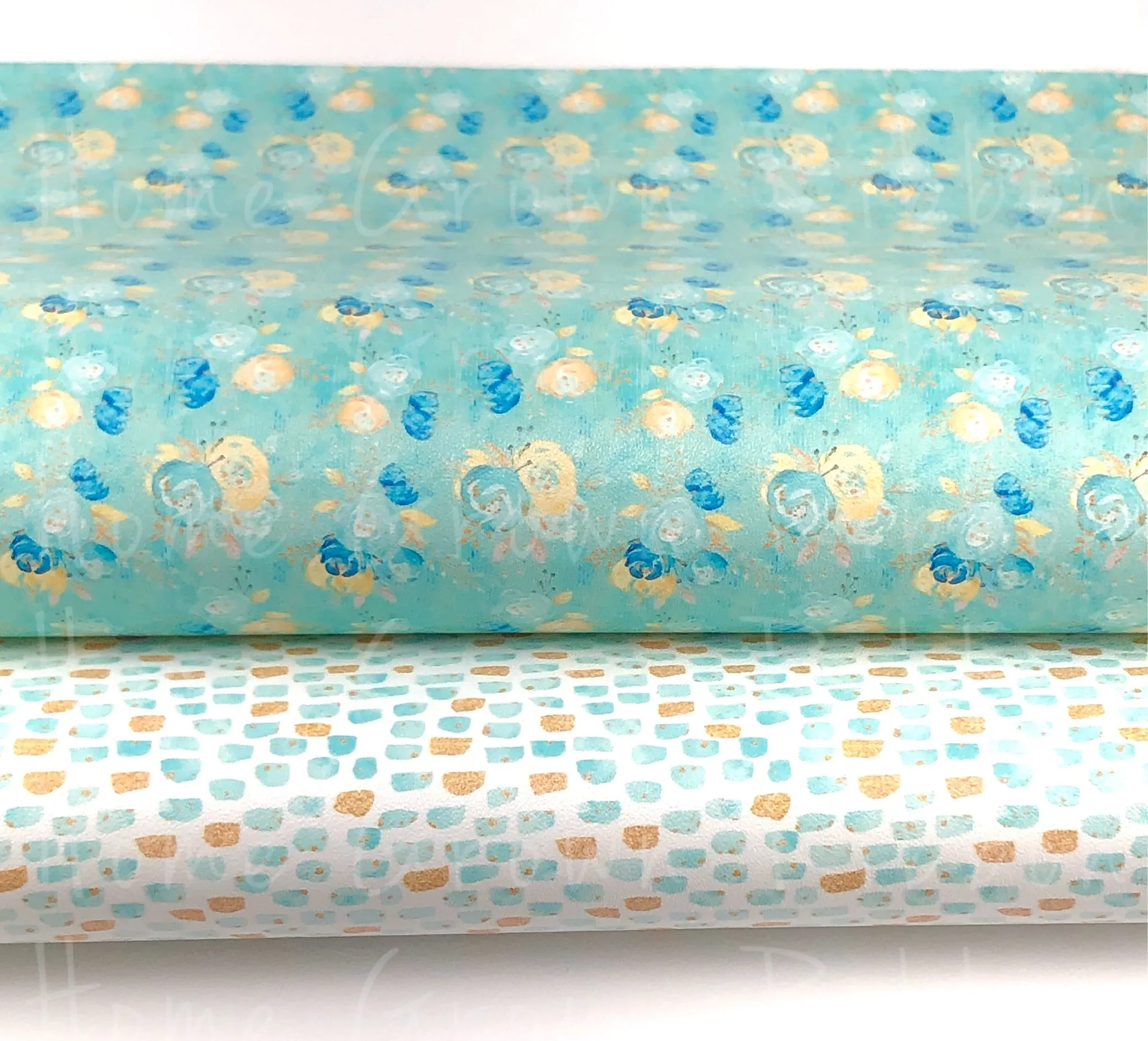 Mint Floral on Teal Synthetic Leather Sheet USDR