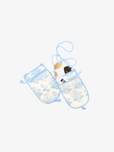Mobile Sling Bag Cotton Hand-blocked Blue Floral Print