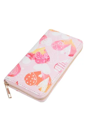 MULTI HEART PRINT LEATHER ZIPPER WALLET