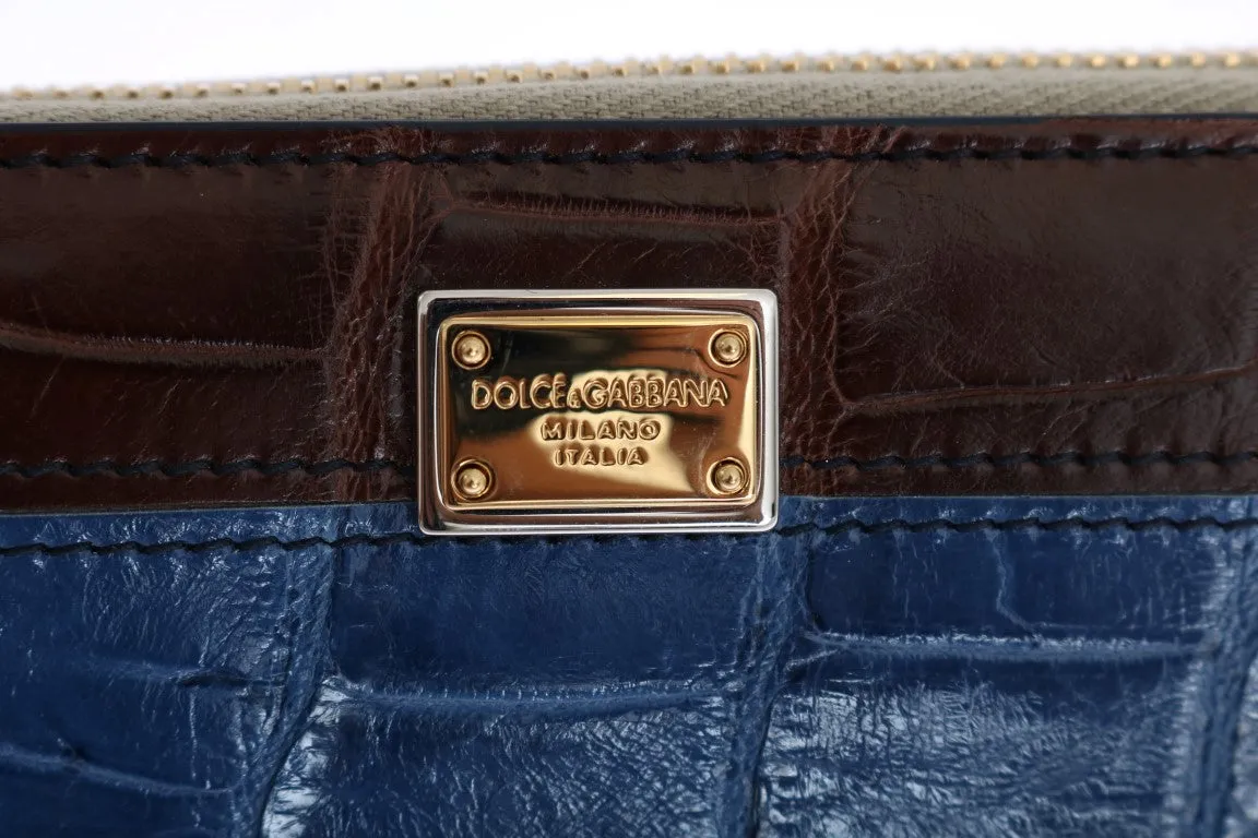 Multicolor Leather Crocodile Skin Continental Wallet