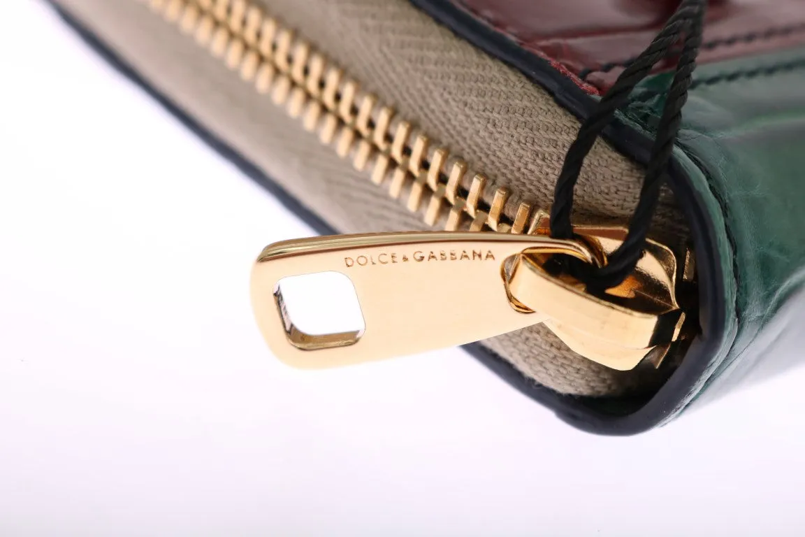 Multicolor Leather Crocodile Skin Continental Wallet