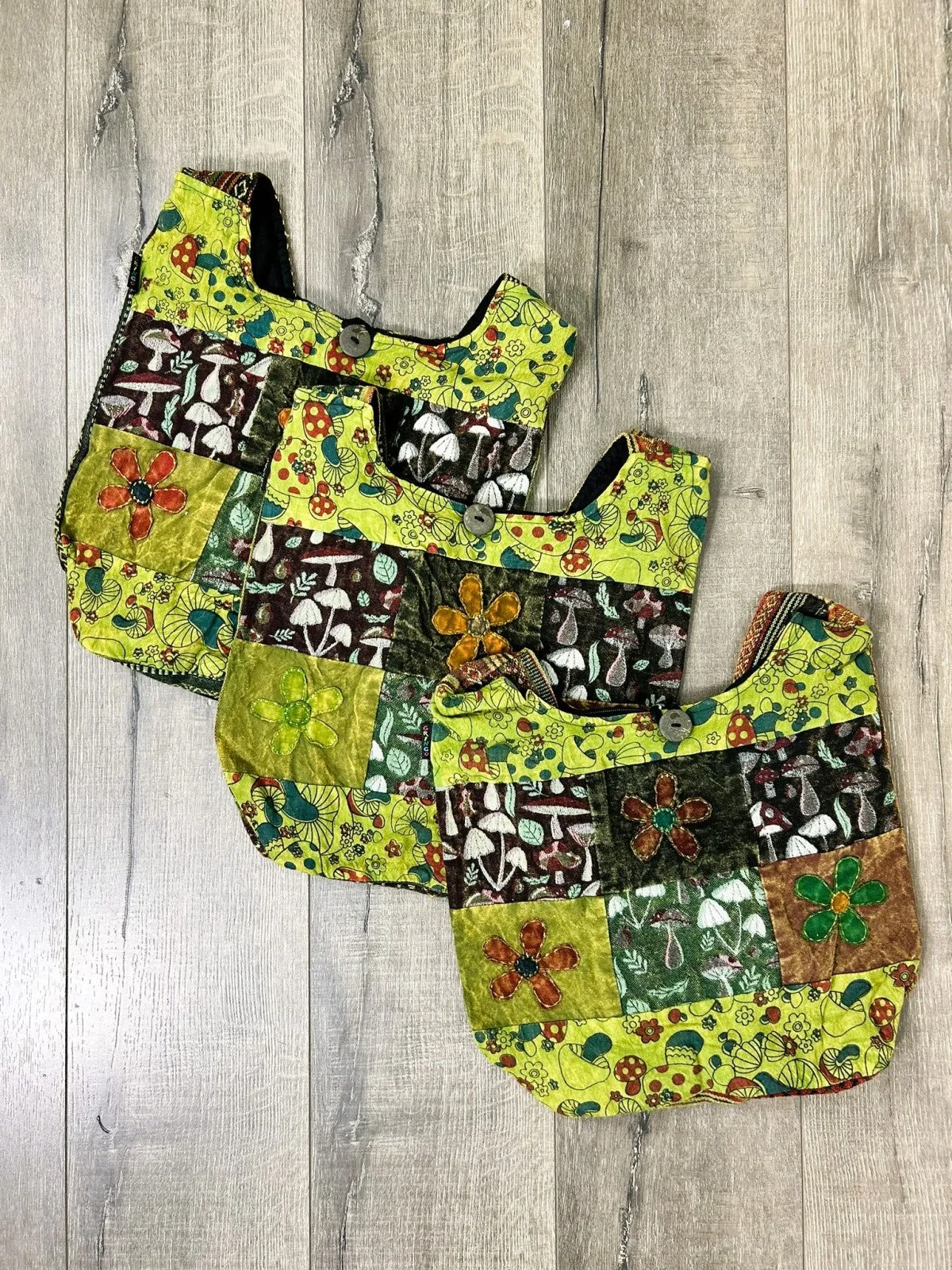 Mushroom Print & Patch Shoulder Bag