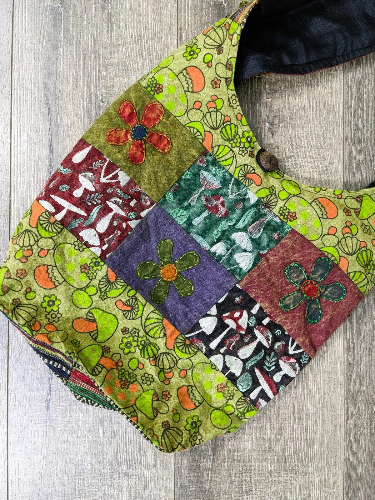 Mushroom Print & Patch Shoulder Bag