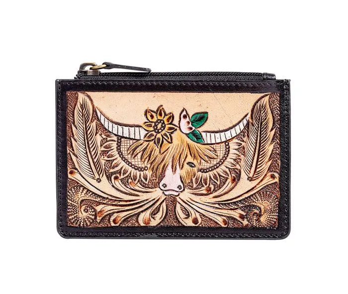 Myra Bag Bloomin' Steer Hand-tooled Credit Card Holder