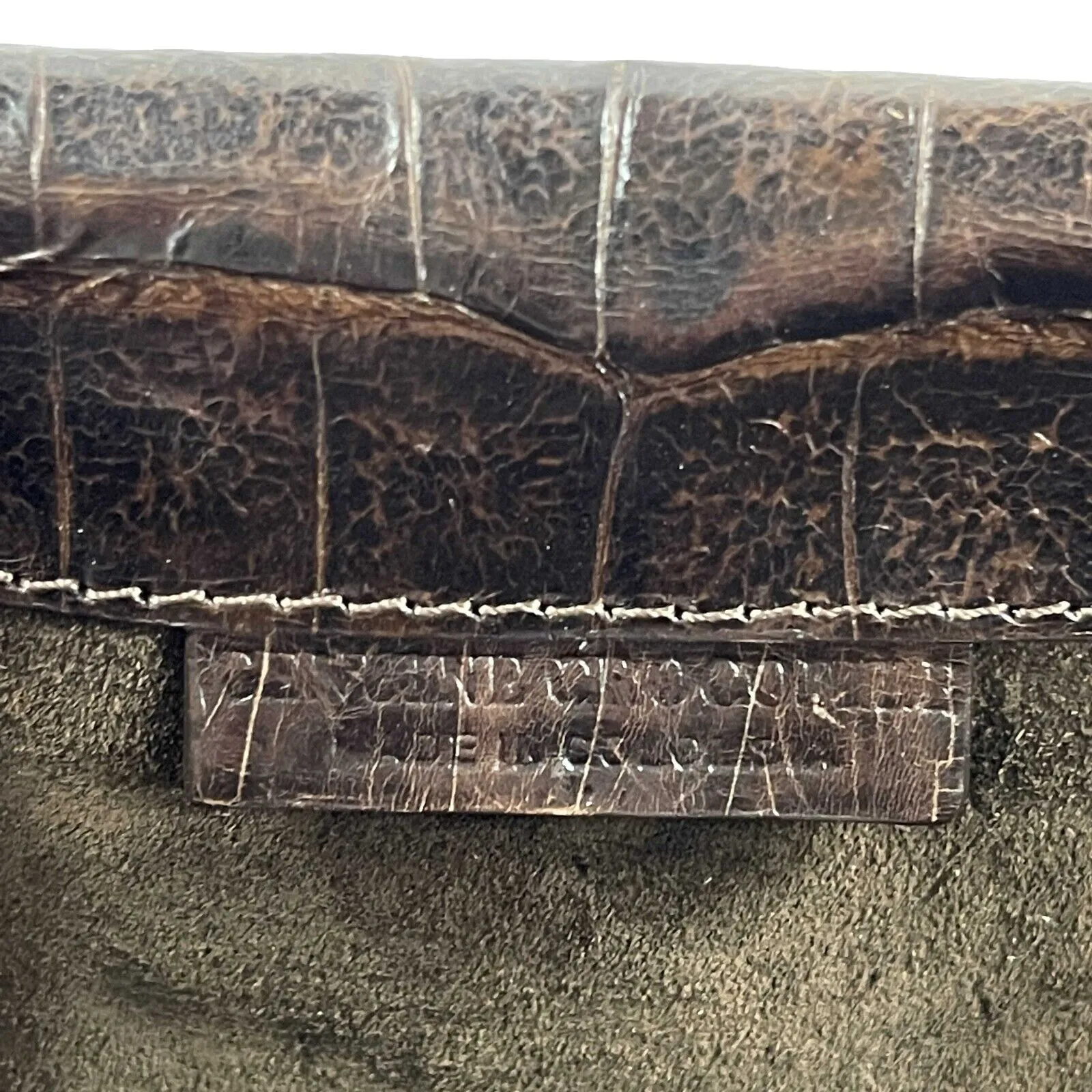 Nancy Gonzalez - Small Crocodile Trapezoid Brown Clutch Envelope Shoulder Bag