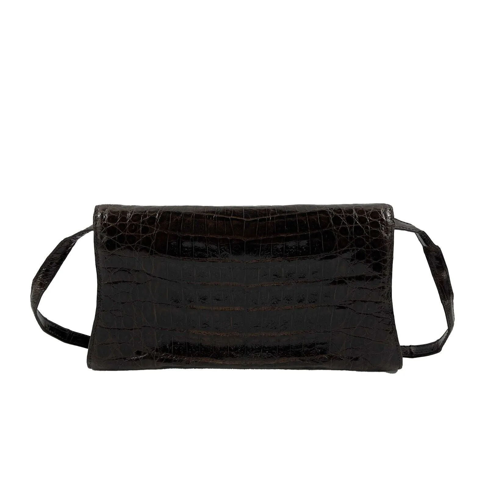 Nancy Gonzalez - Small Crocodile Trapezoid Brown Clutch Envelope Shoulder Bag
