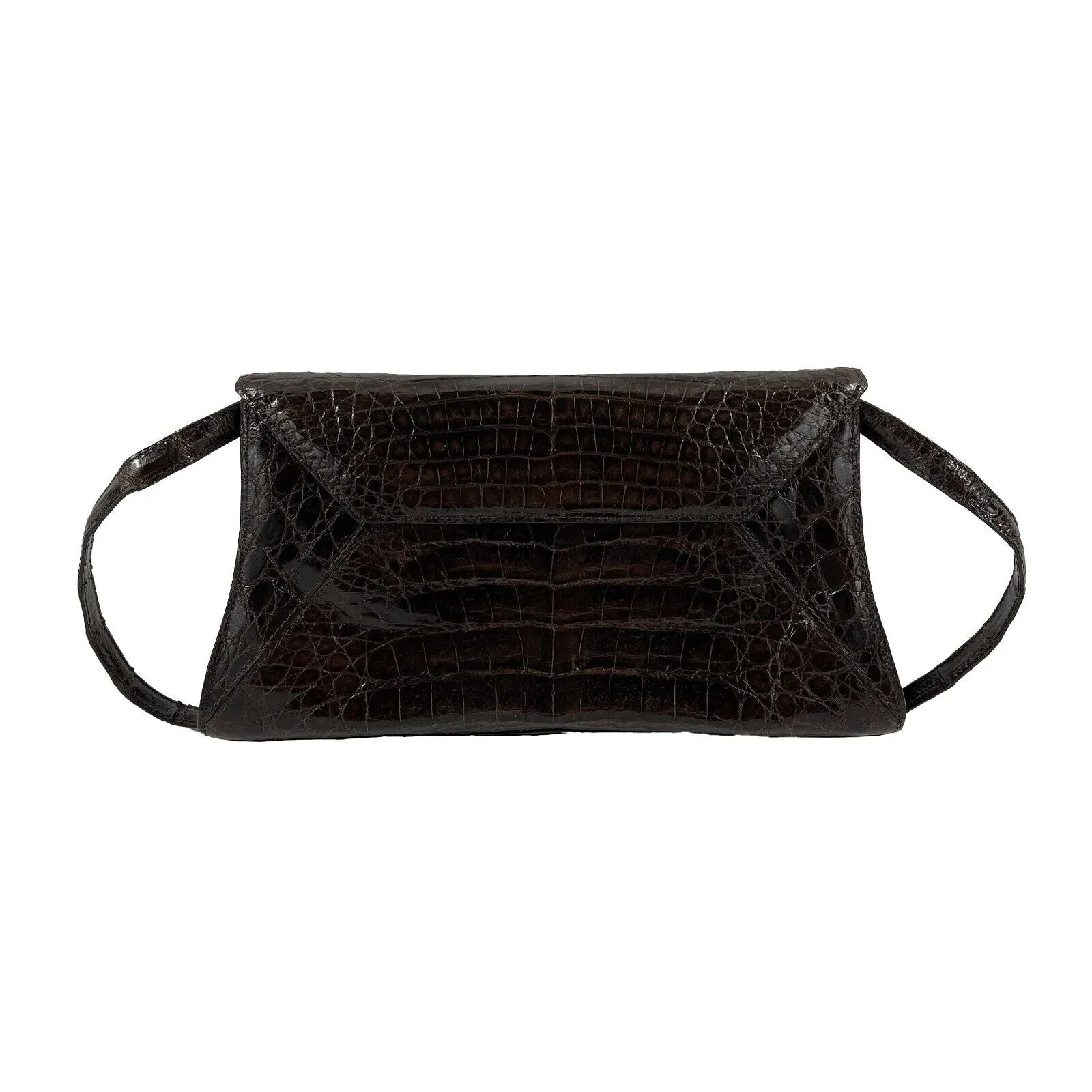 Nancy Gonzalez - Small Crocodile Trapezoid Brown Clutch Envelope Shoulder Bag