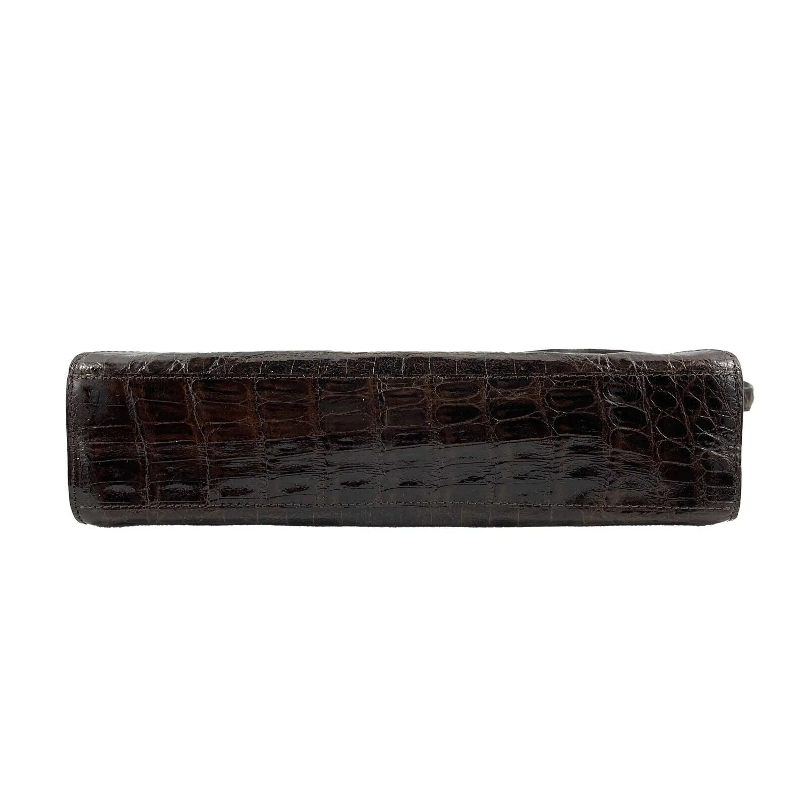 Nancy Gonzalez - Small Crocodile Trapezoid Brown Clutch Envelope Shoulder Bag