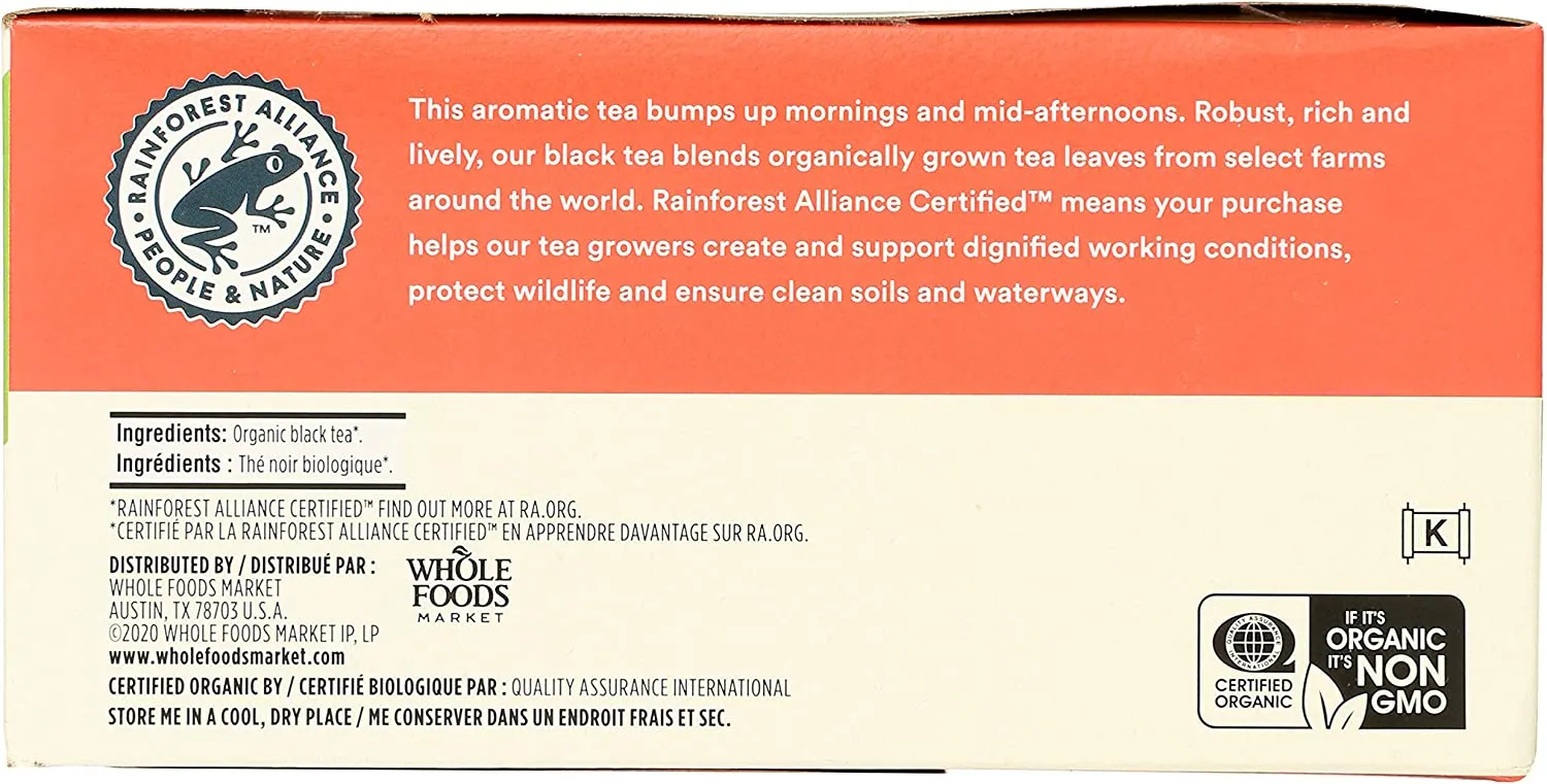 New 365 Everyday Value Organic Black Tea (70 Tea Bags), 4.9 oz BB 8/15/23