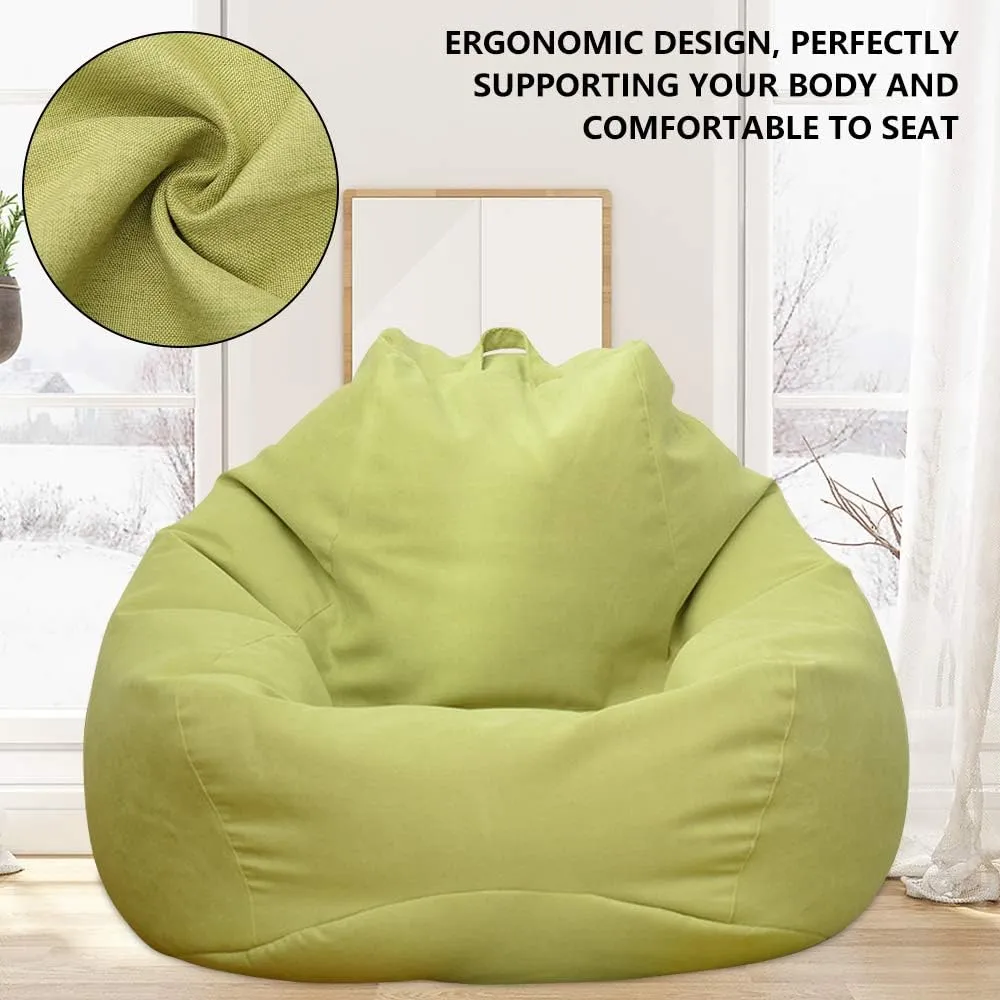 NEW Bean Bag Chair Cover (Without Filler) Bean Bag Sofa Couch Cover High Back Lazy Sofa Bean Bags Plush Toy Storage Bag Clothes Organizer Beanbag Chair Cover for Adults Kids (Green, XL: 39.4 x 47.2in)