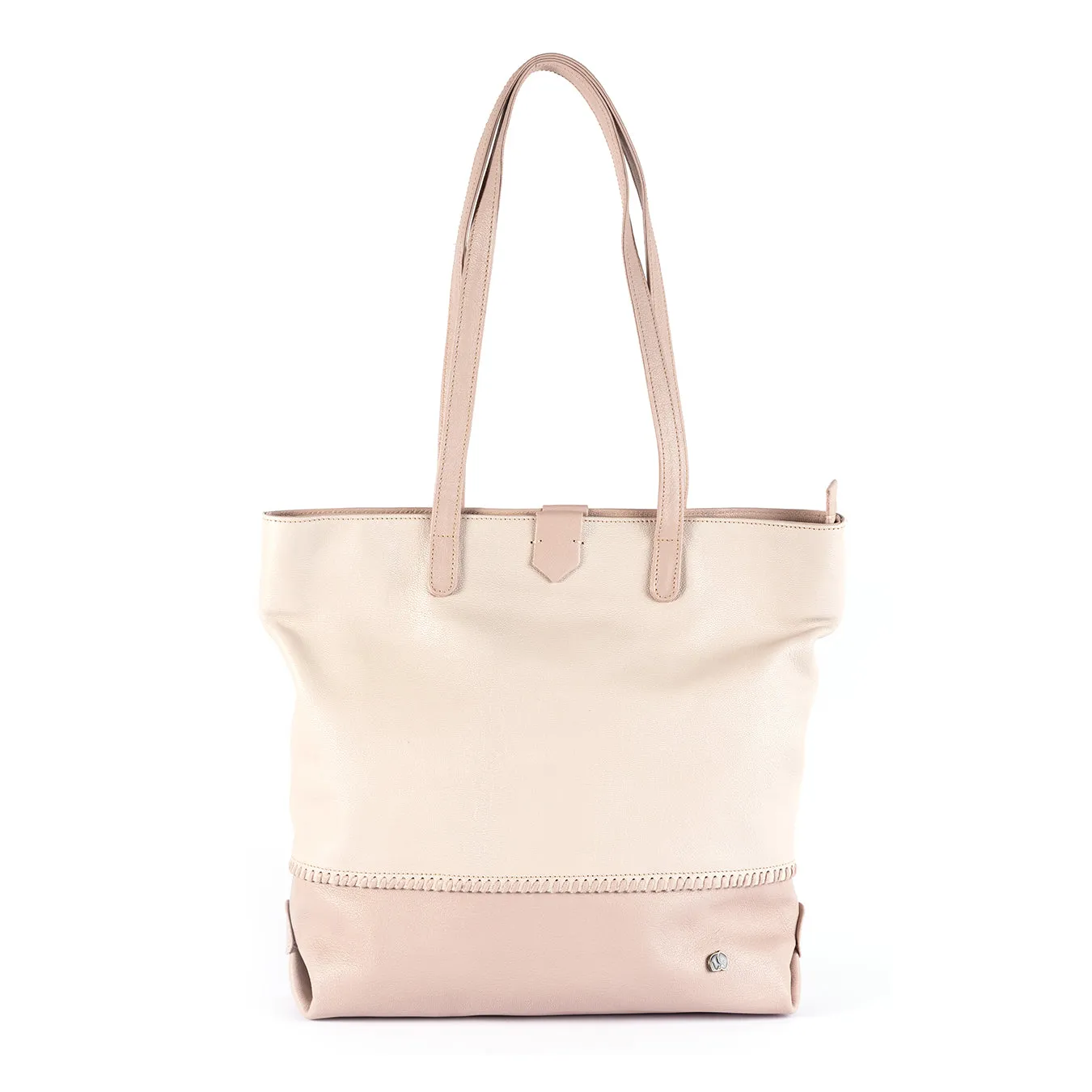 Omari : Ladies Leather Shopper Handbag in Cream and Rose Cayak