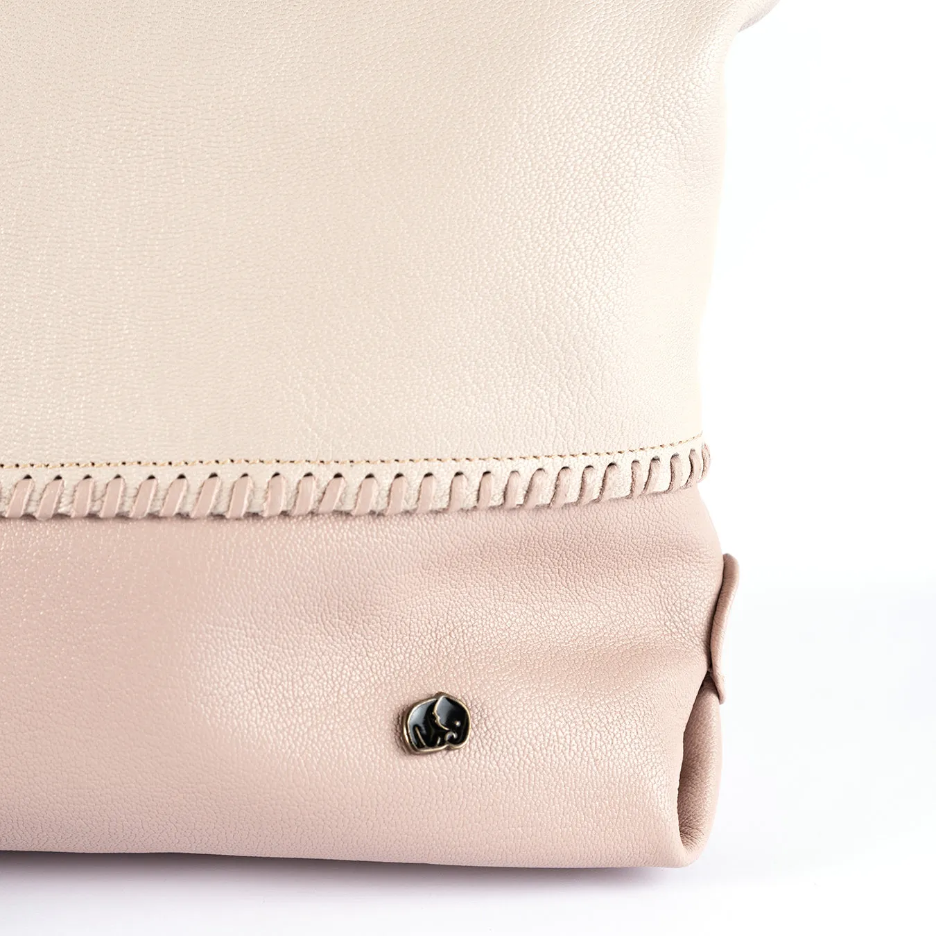 Omari : Ladies Leather Shopper Handbag in Cream and Rose Cayak