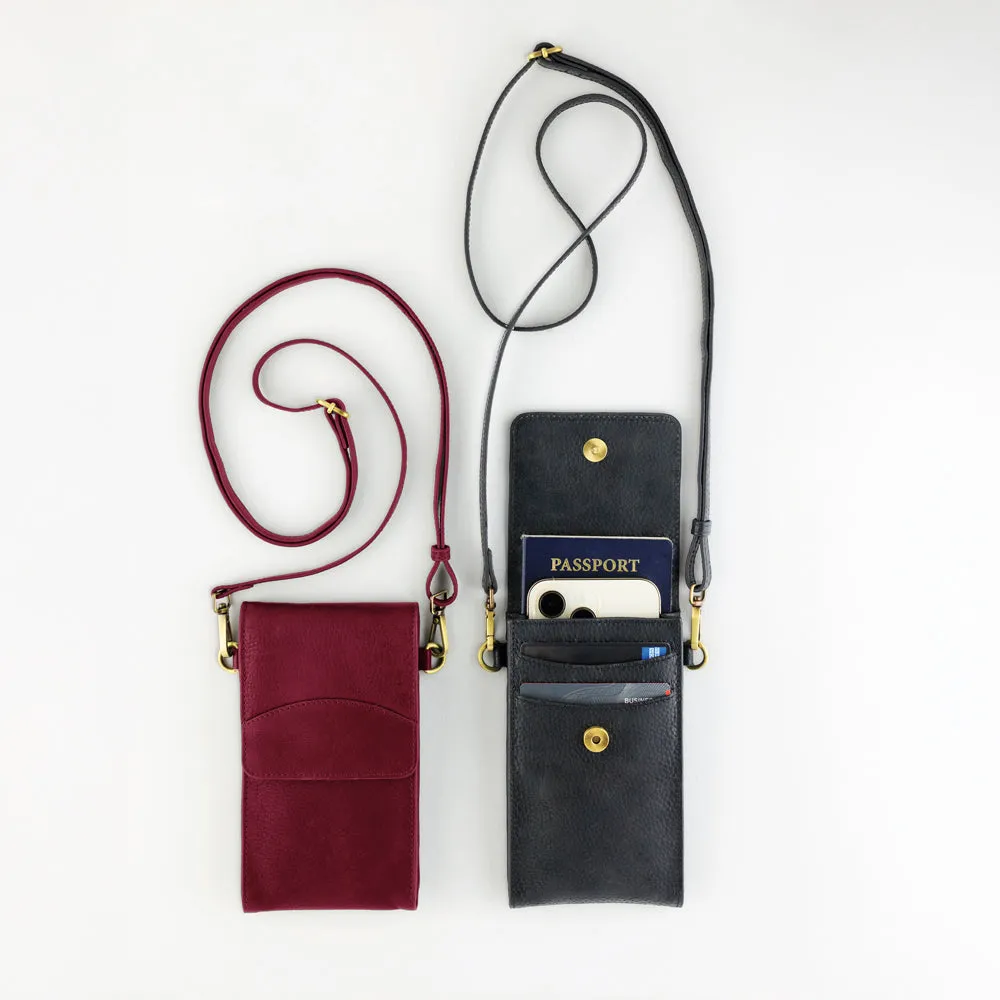 On the Move Leather Phone Bag in Bordeaux Red  | Available to ship March 4, 2025