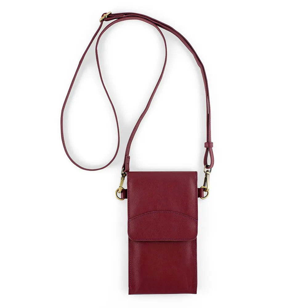 On the Move Leather Phone Bag in Bordeaux Red  | Available to ship March 4, 2025