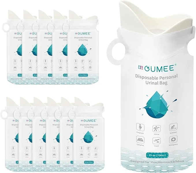 OUMEE 8/12/20/23/28 Pcs Emergency Disposable Urinal Bags, 700 ML Camping Pee Bags Unisex Urine Bag Vomit Bag for Travel Traffic Jam Portable Toilet Bag for Men Women