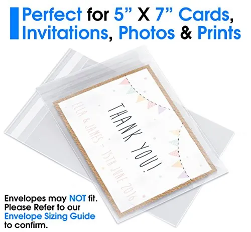 Pack It Chic - 5” X 7” (200/1000 Pack) Clear Resealable Polypropylene Bags - Fits 5X7 Prints, Photos, A2 A4 A6 Cards & Envelopes - Self Seal
