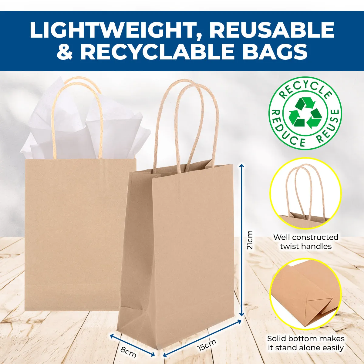 Party Central 108PCE Gift/Craft Paper Bags Brown Reusable 15 x 21cm