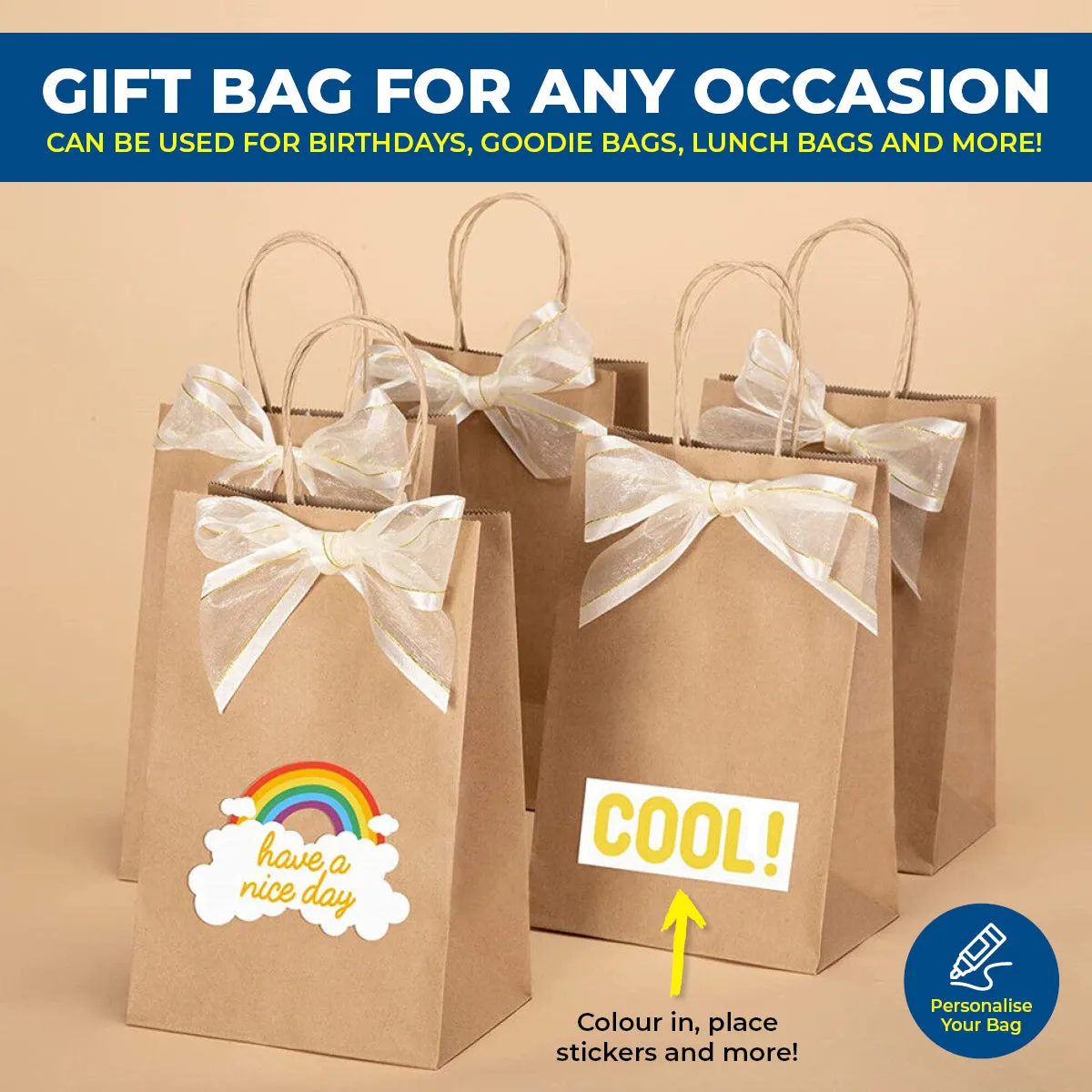 Party Central 108PCE Gift/Craft Paper Bags Brown Reusable 15 x 21cm