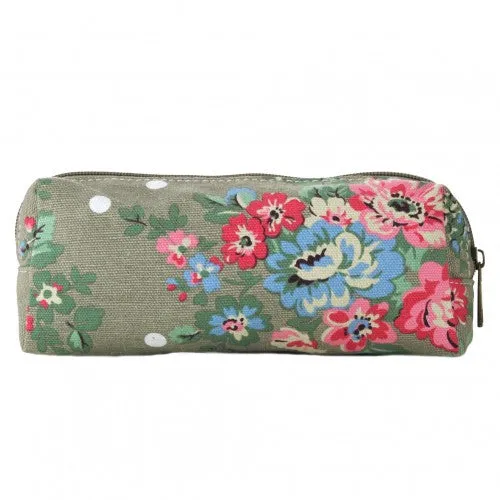 PC - Miss Lulu Canvas Pencil Case Flower Polka Dot Grey