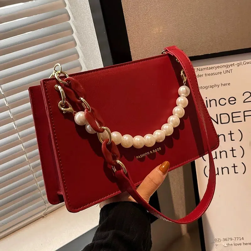 Pearl Chain Chic Small Square Bag