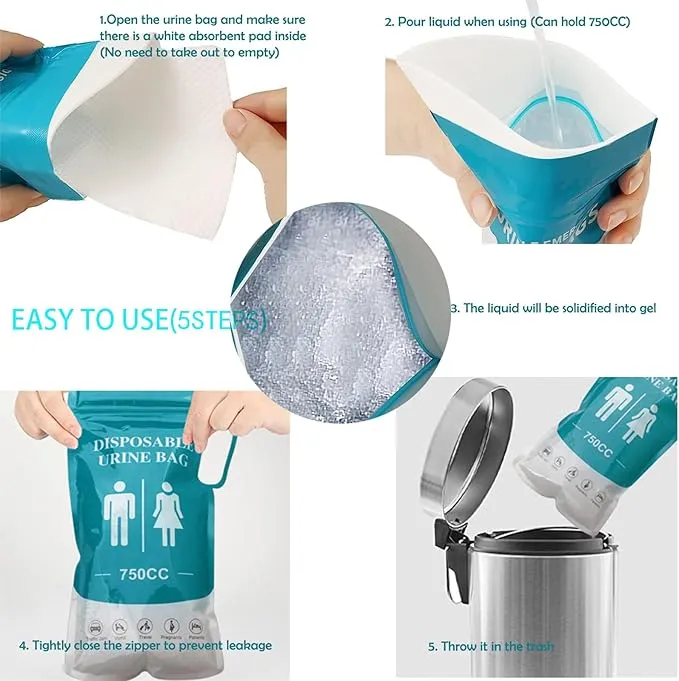 Pee Bags for Travel for Men12pcs Urinal Bags 750ML Disposable Urine Bag