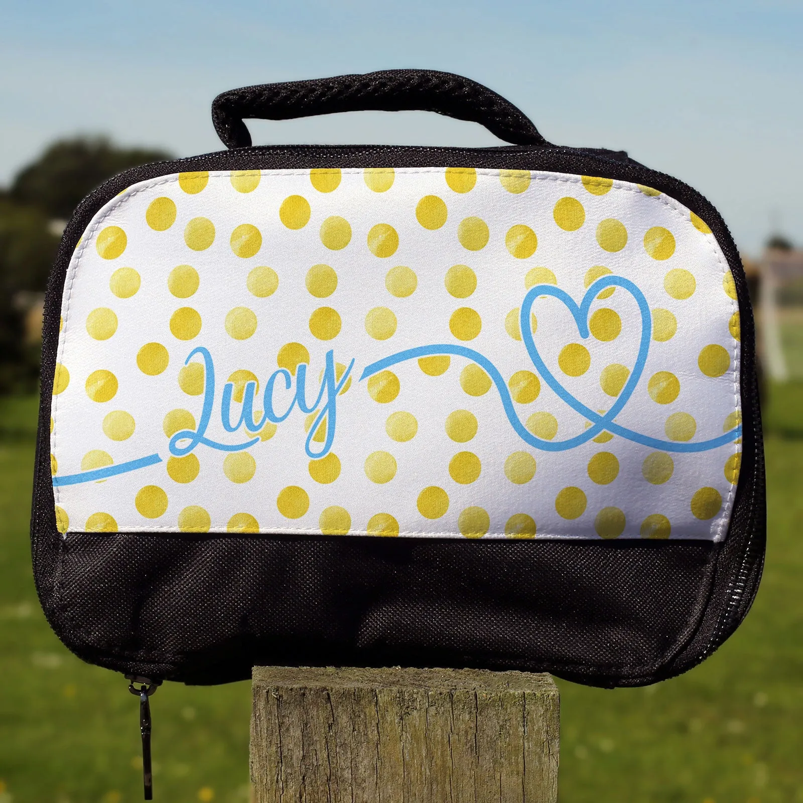 Personalised Lunch Bag with Yellow Polka & Name