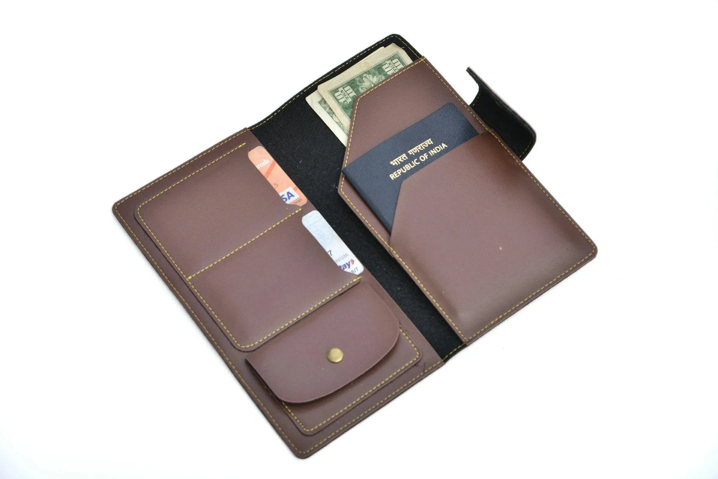 Personalized Travel Wallet (Buttoned) - Brown