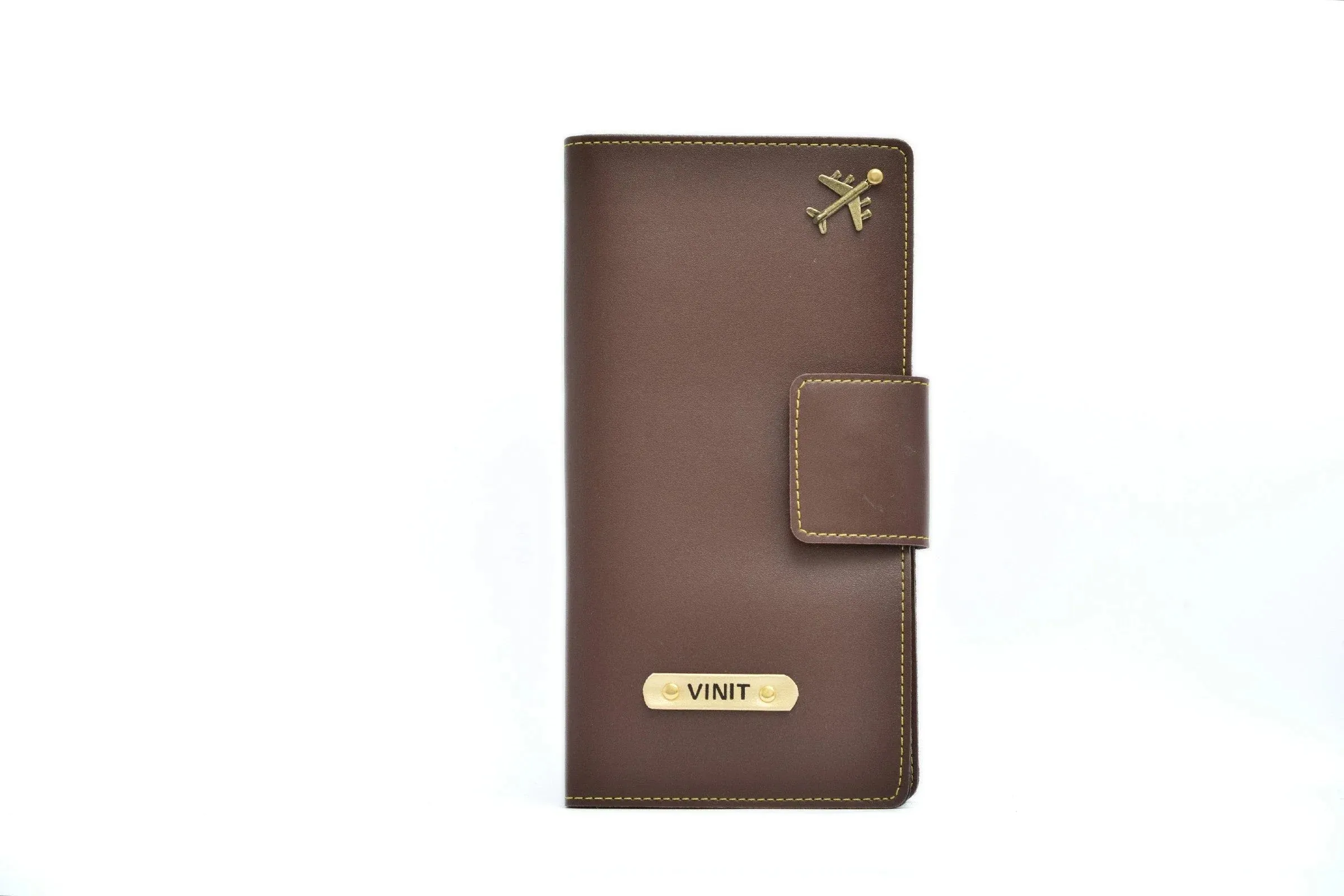 Personalized Travel Wallet (Buttoned) - Brown
