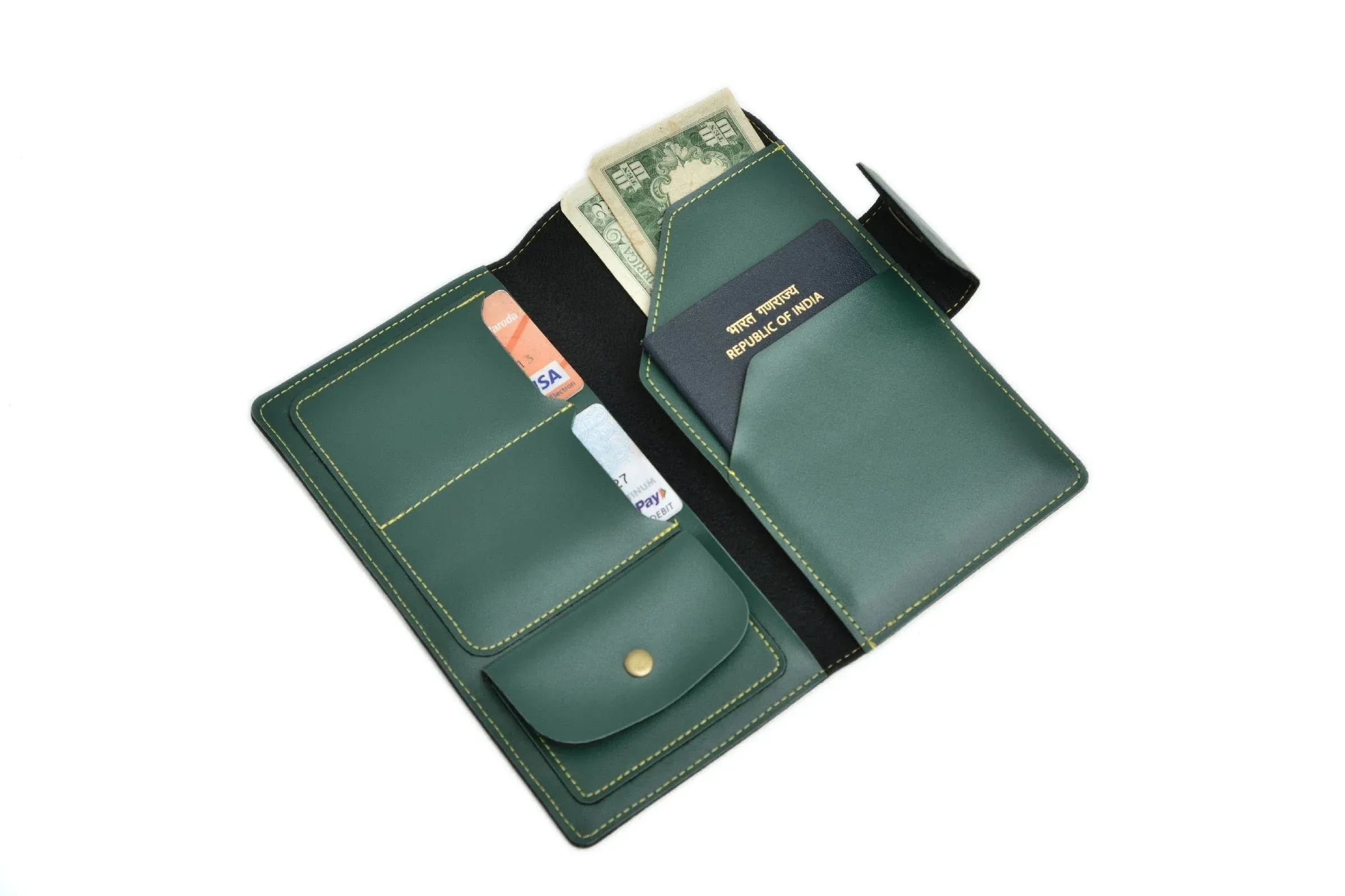 Personalized Travel Wallet (Buttoned) - Olive Green