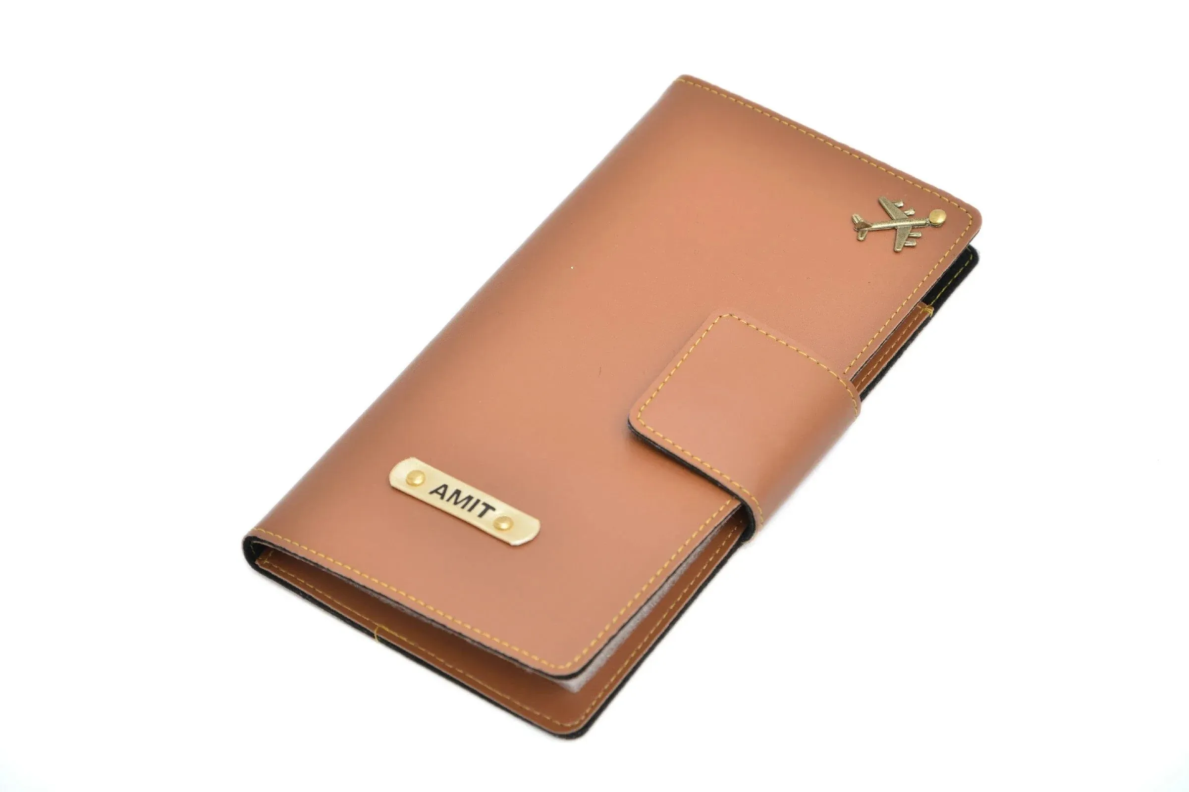 Personalized Travel Wallet (Buttoned) - Tan