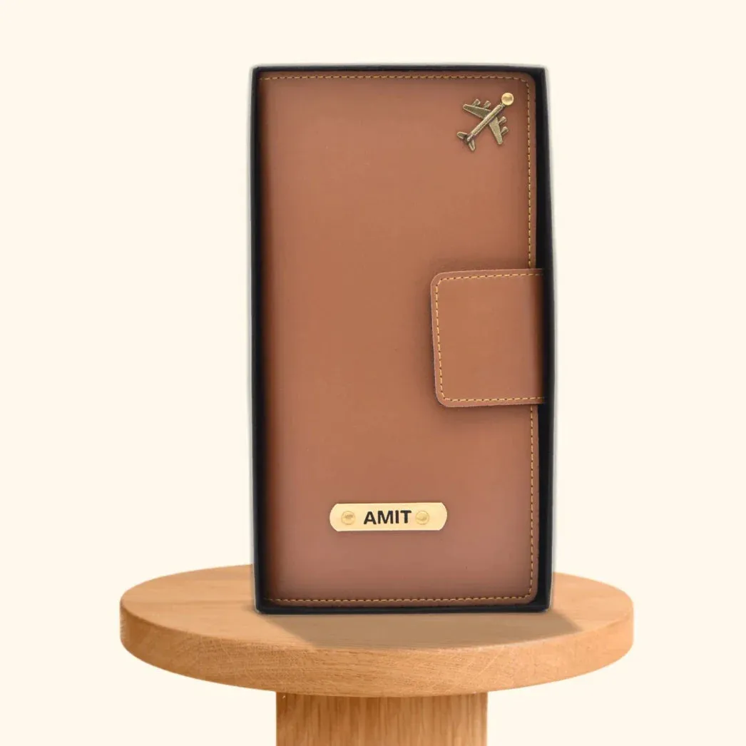 Personalized Travel Wallet (Buttoned) - Tan