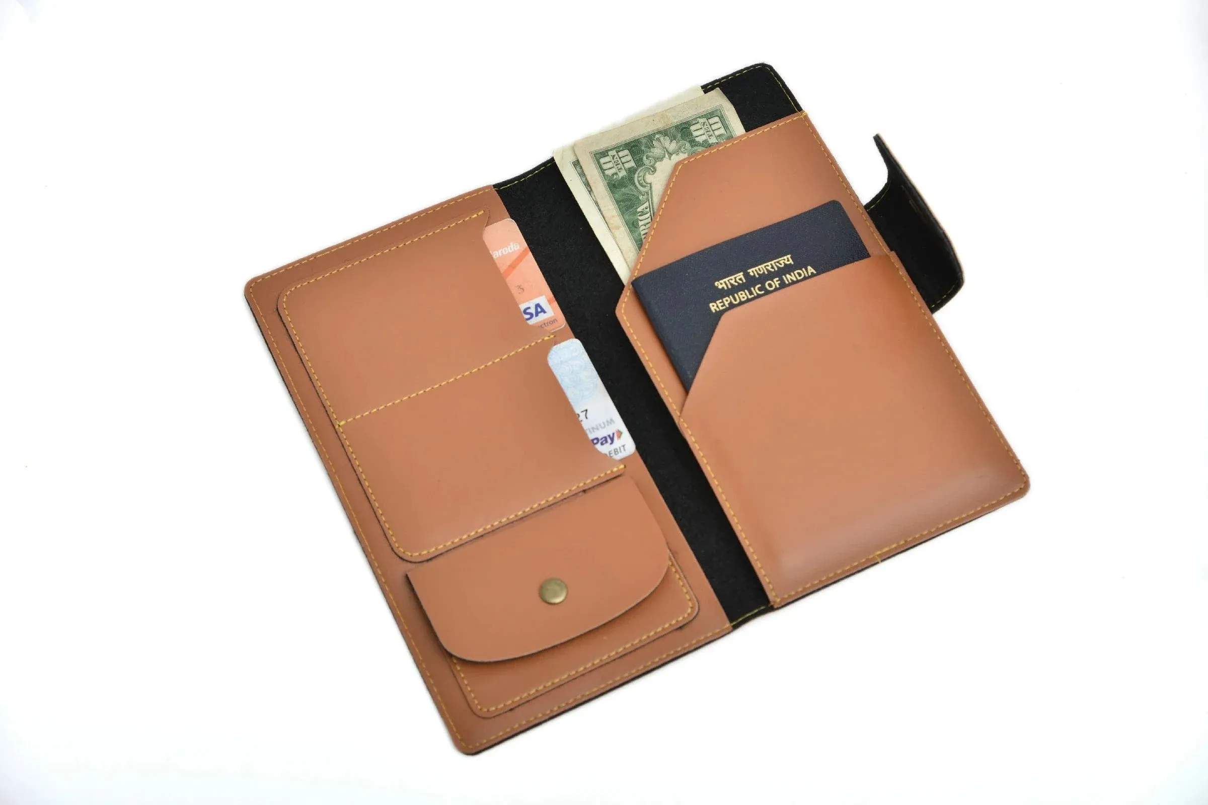 Personalized Travel Wallet (Buttoned) - Tan