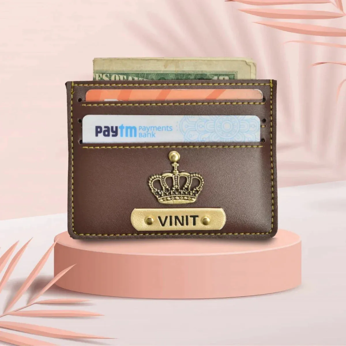 Personalized Vegan Leather Unisex Card Wallet - Brown