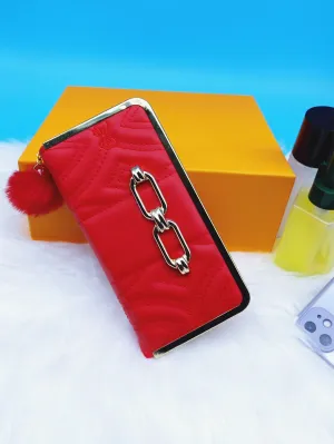 Pom Pom Decor Long Wallet - Red - FD ⚡