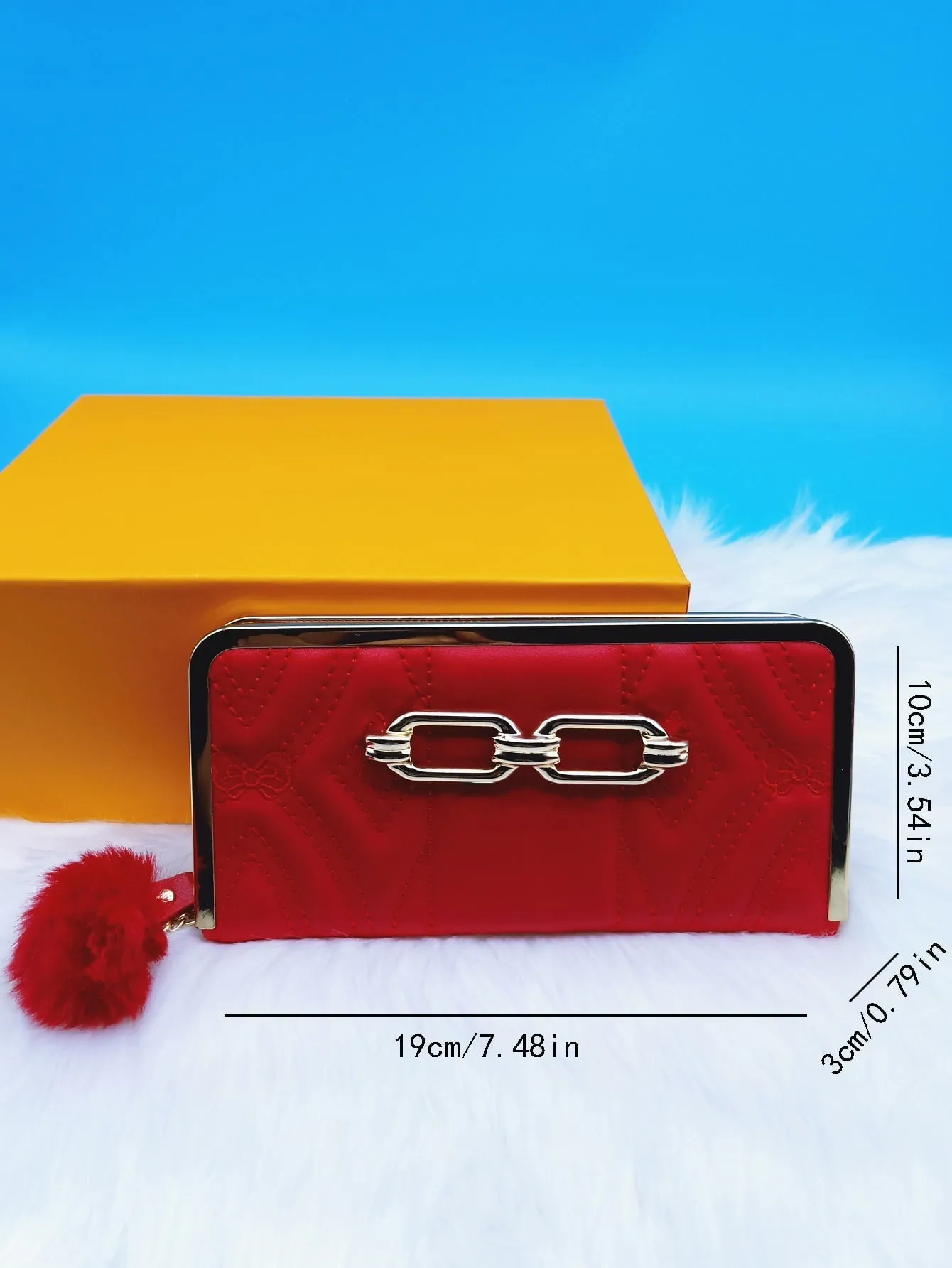 Pom Pom Decor Long Wallet - Red - FD ⚡