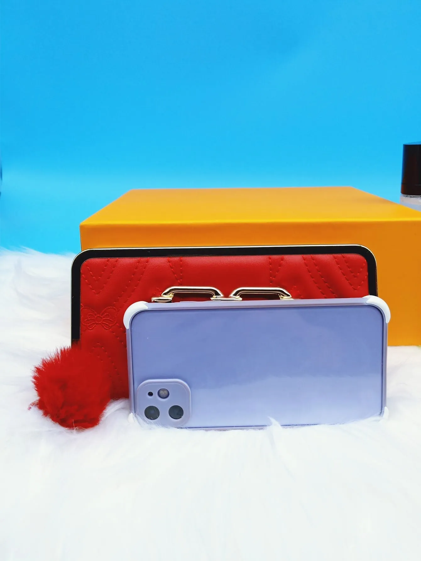 Pom Pom Decor Long Wallet - Red - FD ⚡
