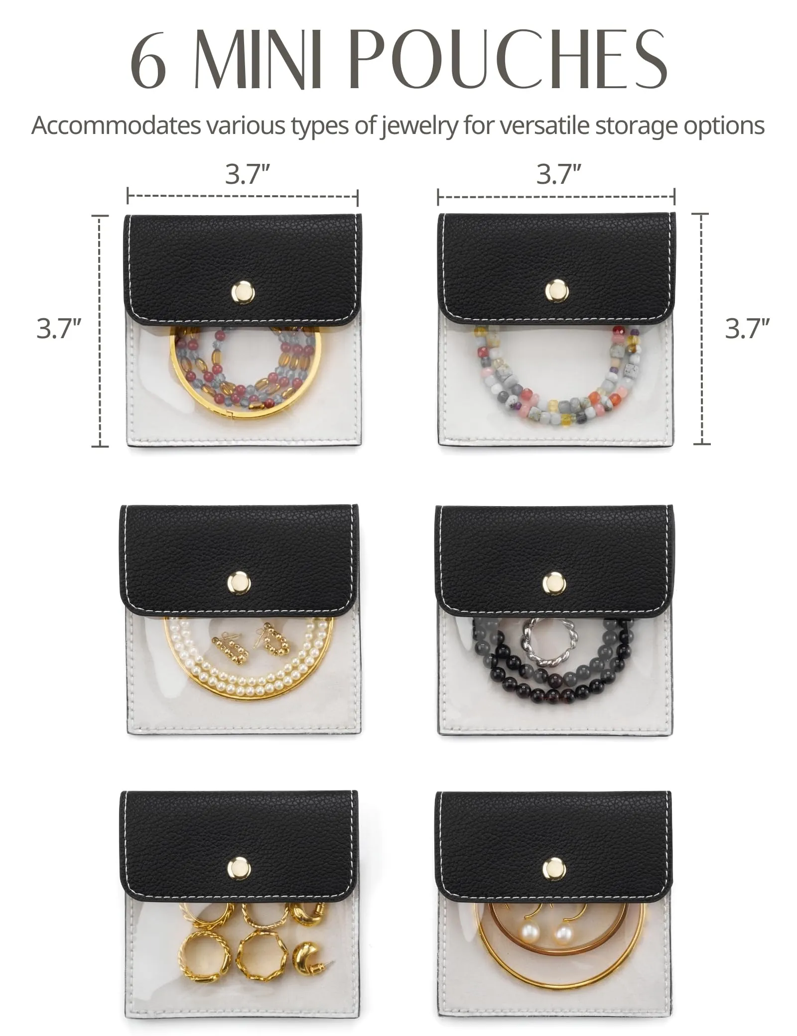 Popvibe 6 Pcs Jewelry Bags, Mini, Black