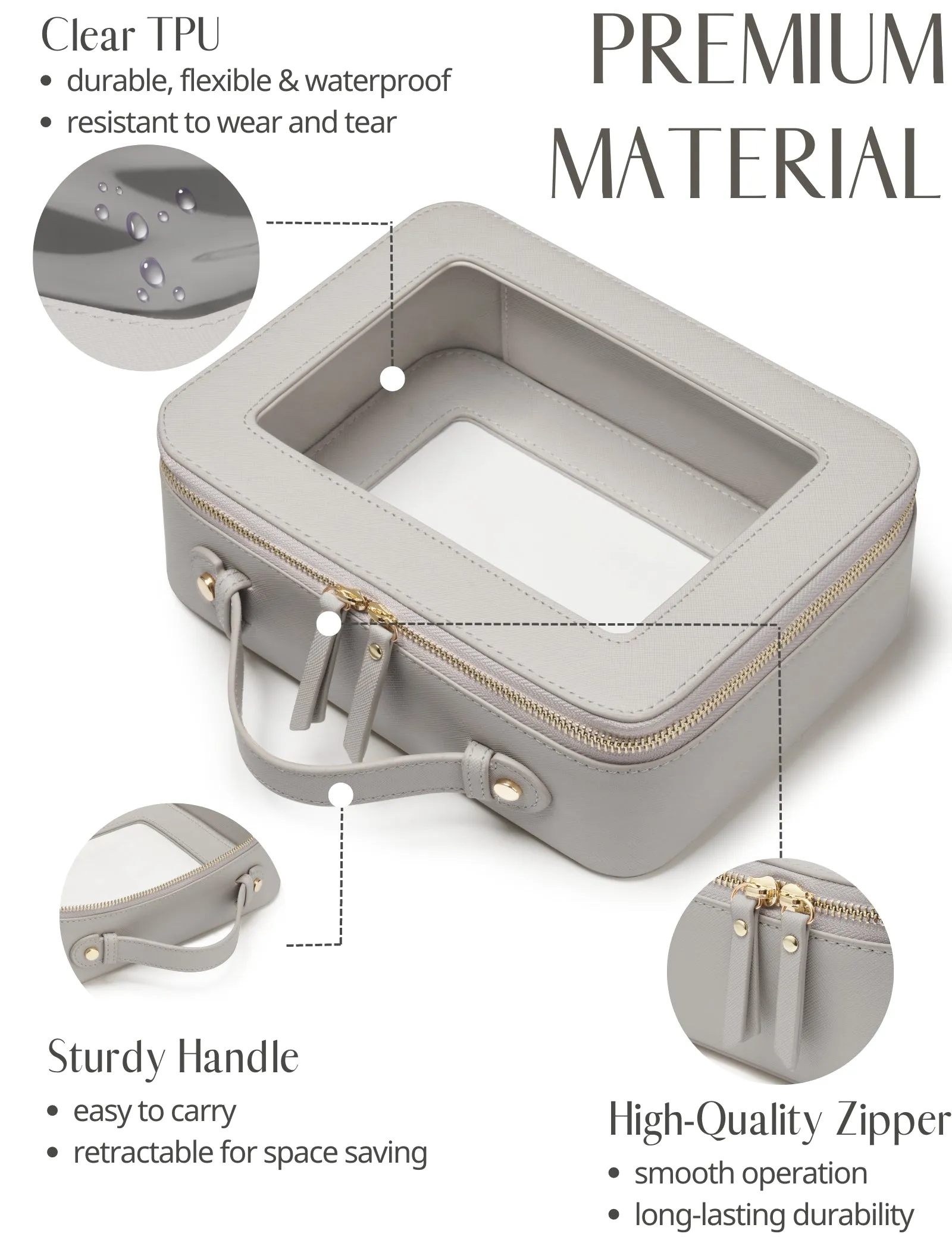 Popvibe Clear Makeup Bag, Large, Grey